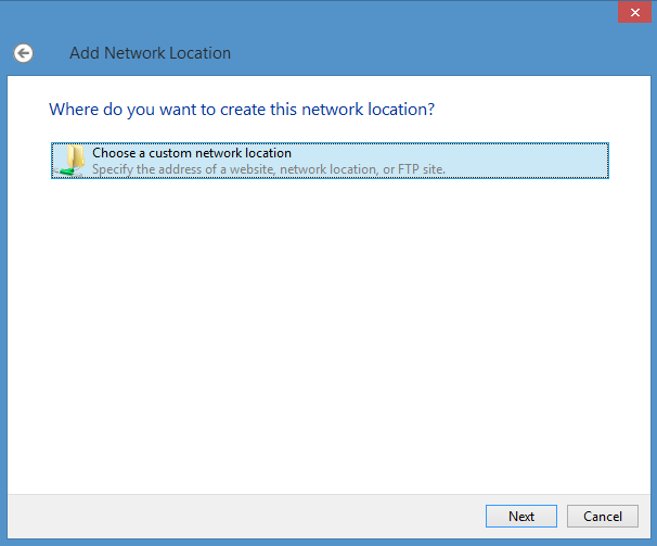 Add Network Location select